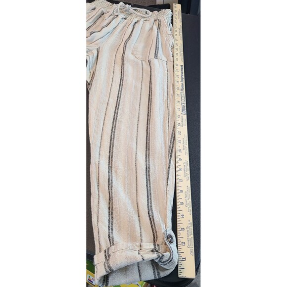 Sincerely Jules Womens M Tan Striped Roll Tab Hem Cuffed Linen Blend Pants Boho - Picture 15 of 15